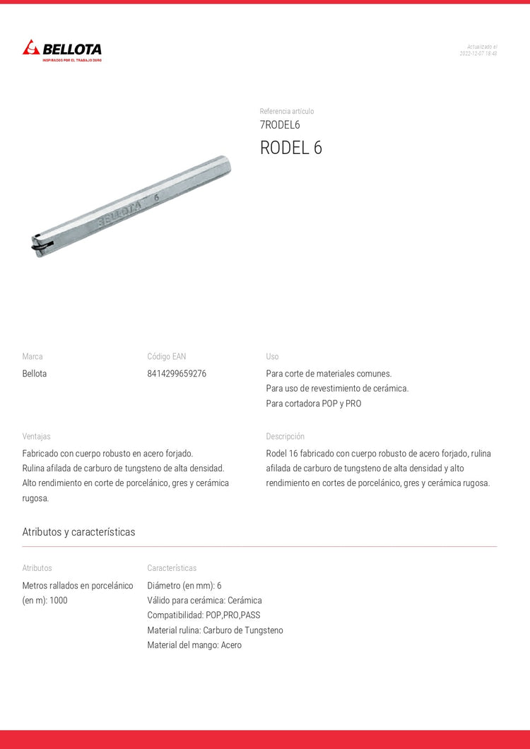 Rodel Para Cortadora De Azulejos 7Rodel6 Bellota ID-2084766