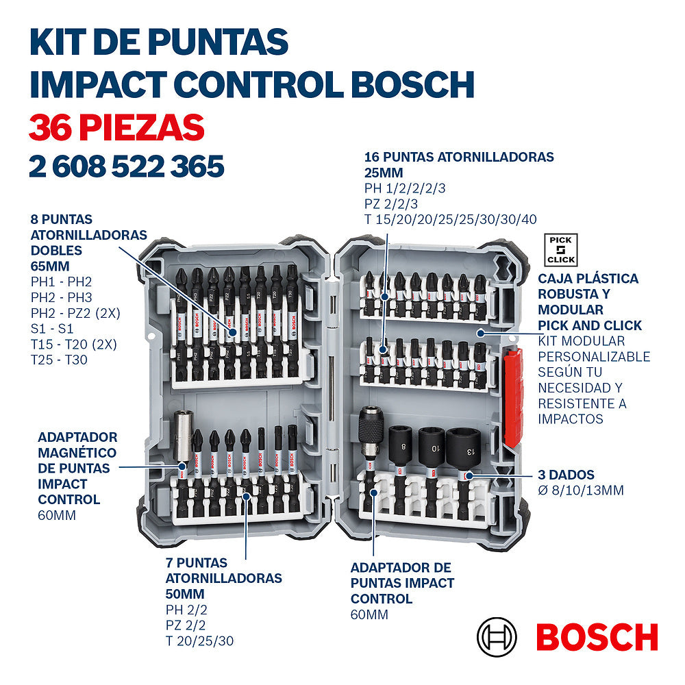 Juego Puntas Dados Impacto 36Pzs 2608522365 Bosch ID-2153348