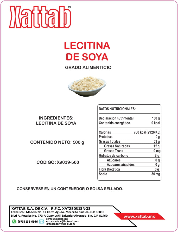 Lecitina De Soya Polvo 500 Gramos Xattab