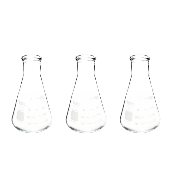 Matraz Erlenmeyer 250 Ml Vidrio Kelve K1121 Paq C/3