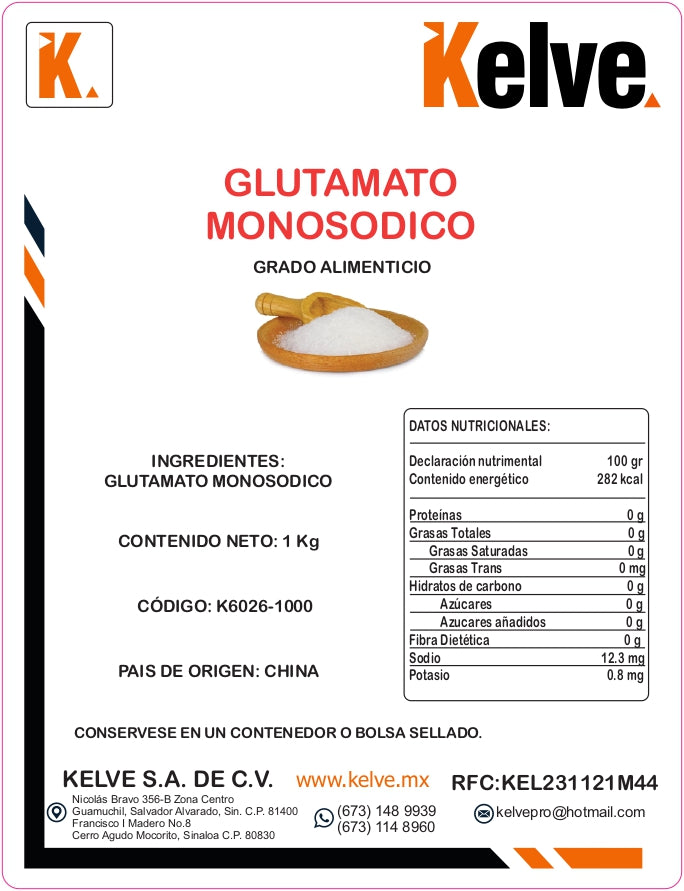 Glutamato Monosodico 1 Kilogramo Kelve