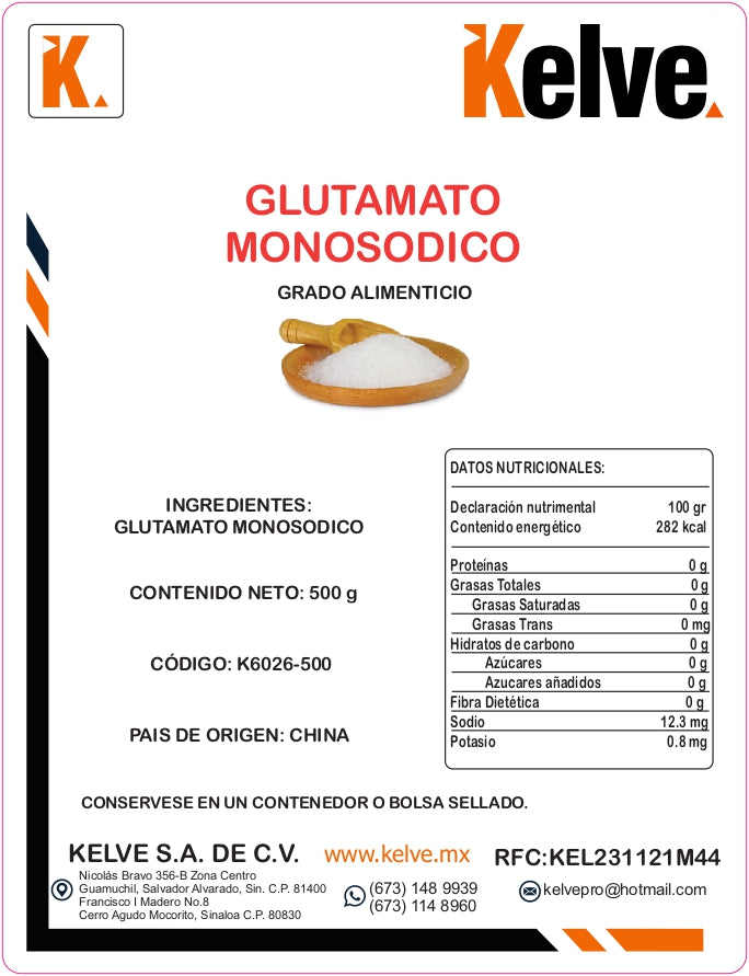Glutamato Monosodico 500 Gramos Kelve