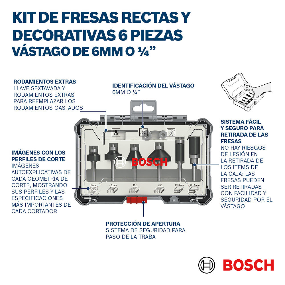 Set Fresas De Acabado 1/4 Con 6 Pieza Para Madera Carpintero Bosch ID-2150595