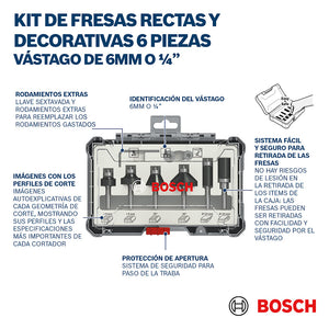 Set Fresas De Acabado 1/4 Con 6 Pieza Para Madera Carpintero Bosch ID-2150595